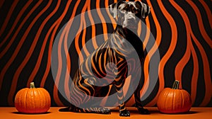 Op Art Inspired Wellness Halloween Pet With Striped Dog And Pumpkin