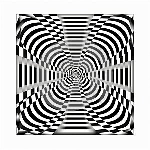Op Art Mirror: Illusion Black And White Print In Psychedelic Style