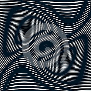 Op art, moire pattern. Relaxing hypnotic background with geometric black lines.