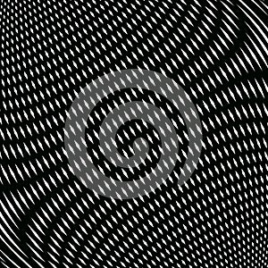 Op art, moire pattern. Relaxing hypnotic background with geometric black lines.