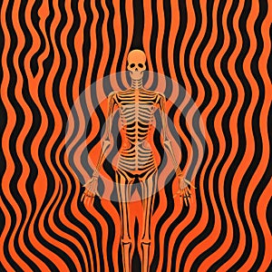 Op Art Skeleton In Fire: Meticulous Detail And Art Deco-inspired Style