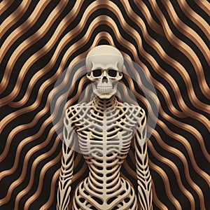 Op Art Skeleton In Fire: Meticulous Detail And Art Deco-inspired Style