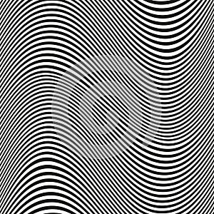 Op art wave seamless pattern. Stripe lines monochrome waves optical illusion distorted pattern.