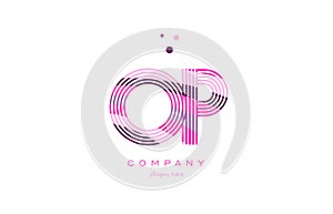 op o p alphabet letter logo pink purple line icon template vector