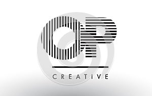 OP O P Black and White Lines Letter Logo Design.