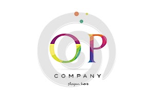 op o p creative rainbow colors alphabet letter logo icon