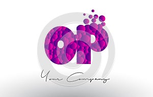 OP O P Dots Letter Logo with Purple Bubbles Texture.