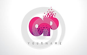 OP O P Letter Logo with Pink Purple Color and Particles Dots Design.