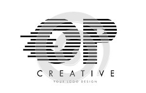 OP O P Zebra Letter Logo Design with Black and White Stripes