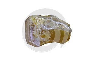 Raw of yellow opal gemstone isolated on white background.