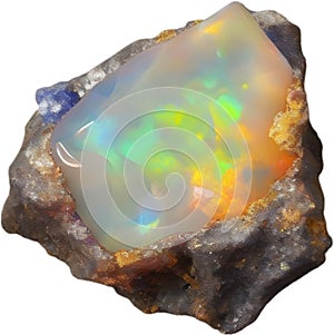 Opal stone, colorful gemstone clipart. AI-Generated.