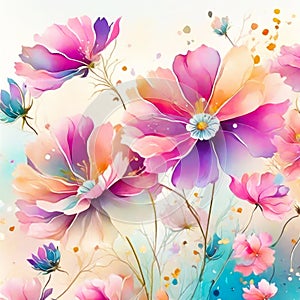 Opalescent cosmos flowers wallpaper design