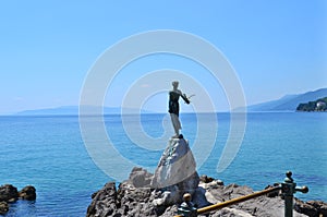 Opatija / Croatia - June 28 2011: Sculpture Maiden with the seagull by Zvonko Car.