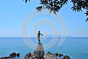 Opatija / Croatia - June 28 2011: Sculpture Maiden with the seagull by Zvonko Car.