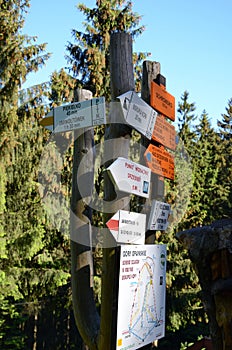 Opava mountains - Signpost on the tourist trail