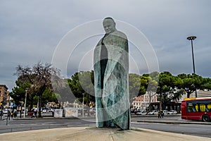 Termini station with Pope John Paul statue in Rome Italy