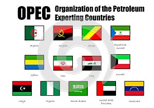 OPEC members countries flags with 13 members flags