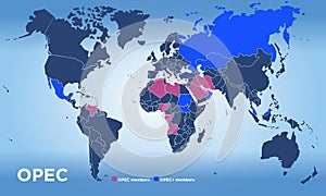 OPEC Countries map in the world, illustration