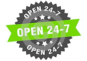 open 24 7 sign. open 24 7 circular band label. open 24 7 sticker