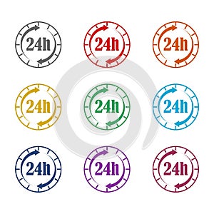 Open 24 hours arrow icon symbol icon isolated on white background. Set icons colorful