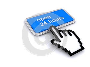 open 24 hours button on white