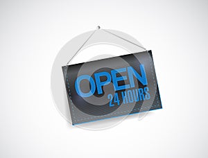 Open 24 hours hanging banner illustration design