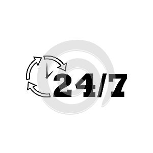 Open 24 hours icon. Service around the clock 24 hours a day isolated on white background