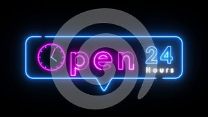 open 24 hours neon animated neon text advertising 24 hours looping 4k open twenty four hours always open