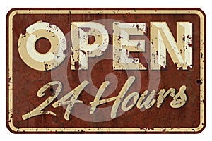 Open 24 Hours Sign Vintage