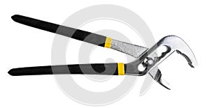 open adjustable pipe wrench isolated on white