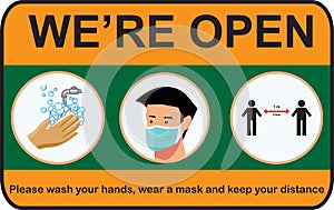 Open again after quarantine, vector illustration. serv