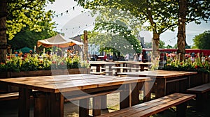 Open-air cafe. Festival in Germany, tables with chairs