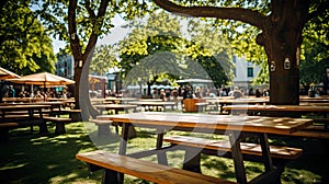 Open-air cafe. Festival in Germany, tables with chairs