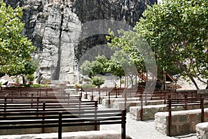 Open-air church with a cross on the rock, Lima, Peru