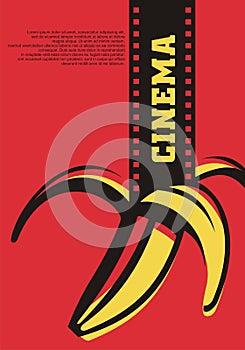 Open air cinema artistic concept for movie festival with film strip and banana