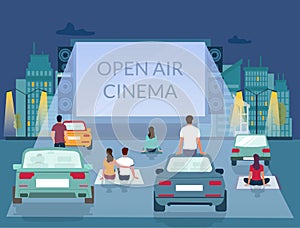 Open air cinema, vector poster design template
