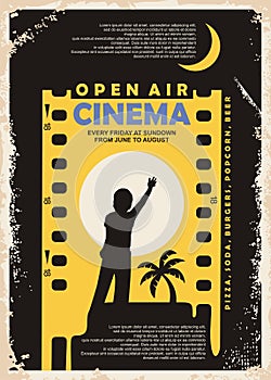 Open air cinema vintage poster vector design