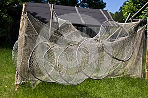 Open Air Folk Museum in Kluki Poland old fishing nets drying