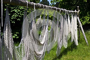 Open Air Folk Museum in Kluki Poland old fishing nets drying