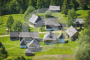 Open-air museum in Stara Lubovna, Slovakia, aerial view