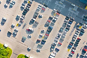 Open air parking for residents of the area, top aerial view from high