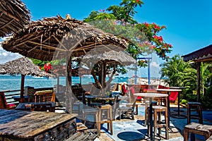 Open air seafood restaurant with beautiful sea view