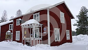 Open air skogsmuseum in Lycksele in winter in Sweden