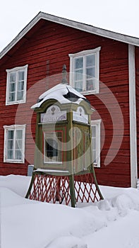 Open air skogsmuseum in Lycksele in winter in Sweden photo