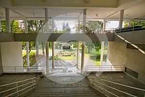 Open air terraces of Hotel Palace and park in Sliac spa resort