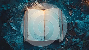 Open Antique Book On Dark Stone