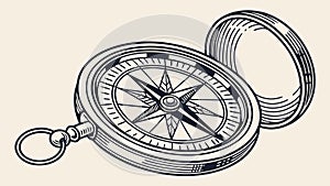 Open Antique Brass Compass Directional Navigation Tool, vector design Generative AI