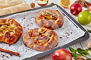 Open apple pies, galettes with apple slice