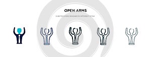 Open arms icon in different style vector illustration. two colored and black open arms vector icons designed in filled, outline,