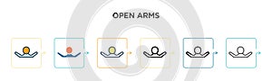 Open arms vector icon in 6 different modern styles. Black, two colored open arms icons designed in filled, outline, line and